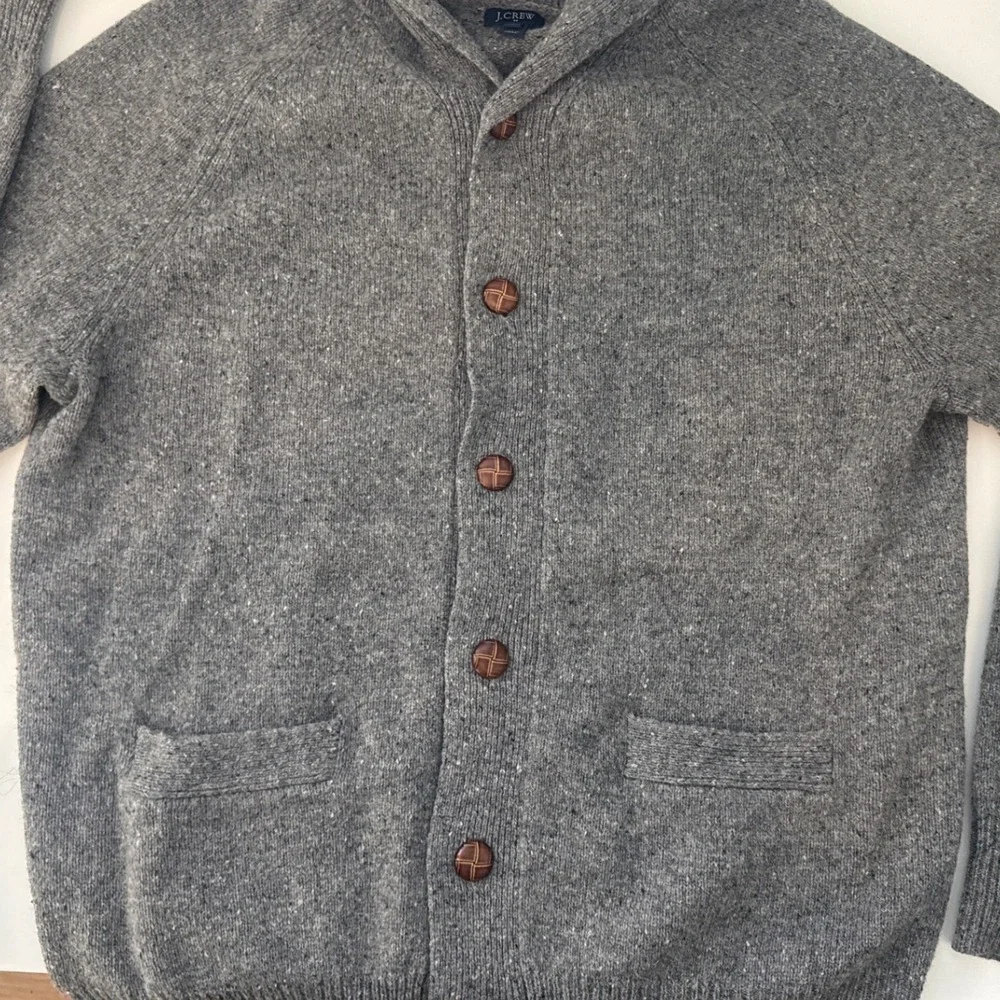 J Crew Mens Shawl Collar‎ Cardigan  Lambswool Gray Grandpacore Sz Med Button